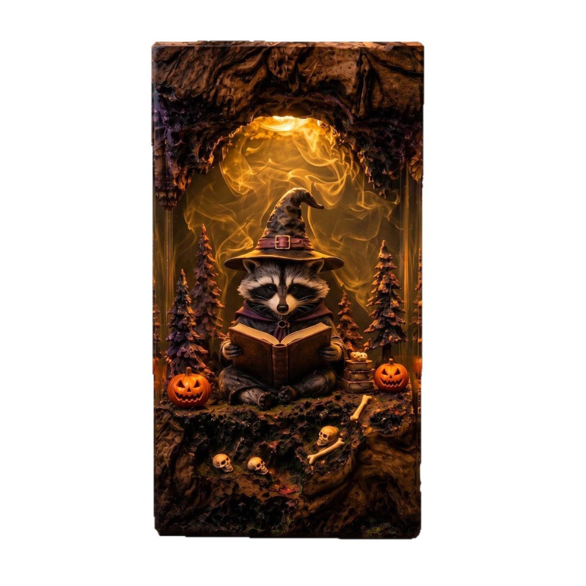 Handmade Wizard Raccoon Reading Resin Lamp – Enchanted Halloween Night Light & Book Lover Gift