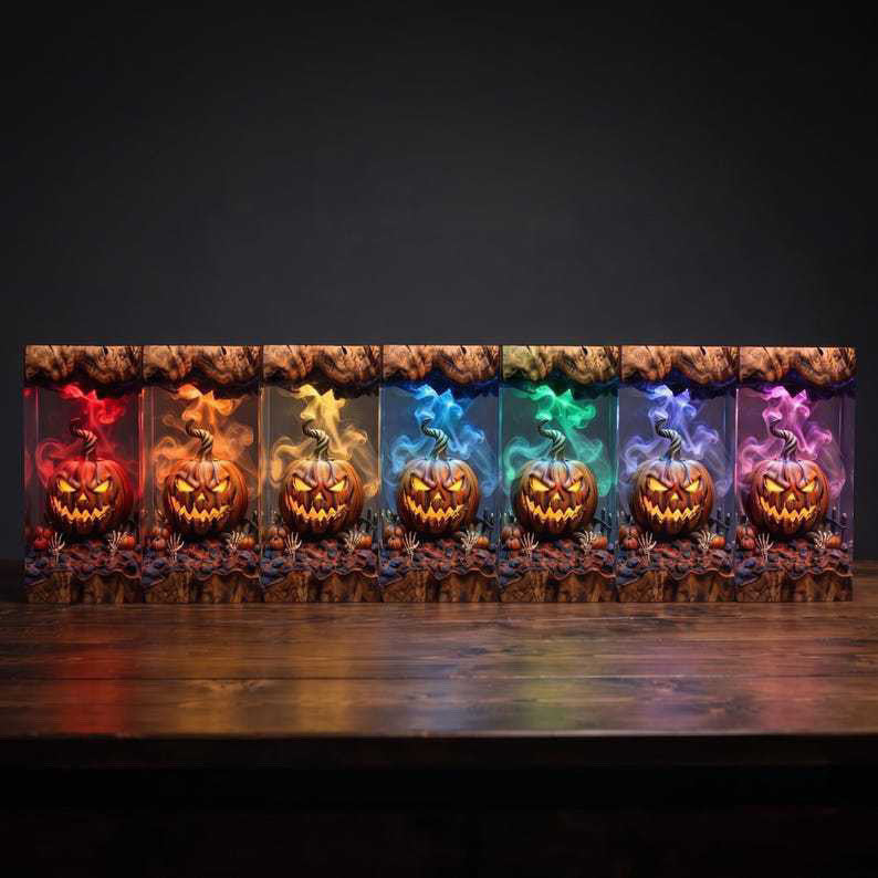 Handmade Spooky Jack-o'-Lantern Resin Lamp – Gothic Halloween Pumpkin Night Light & Horror Decor Gift
