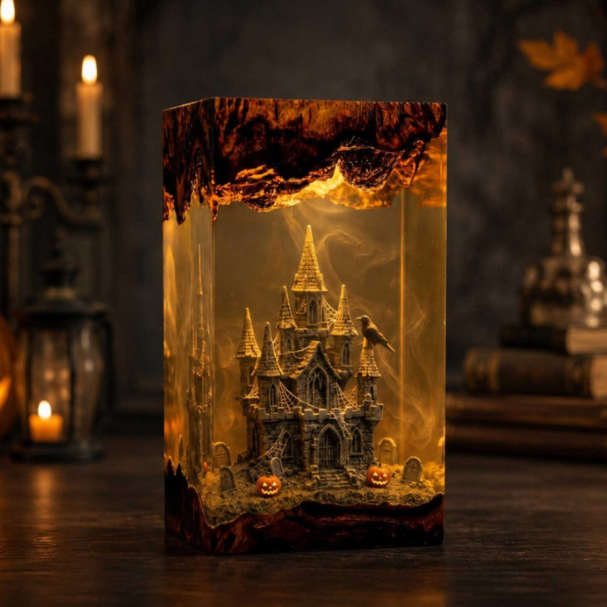 Handmade Gothic Haunted Castle Resin Lamp – Spooky Halloween Manor Night Light & Witchy Decor Gift