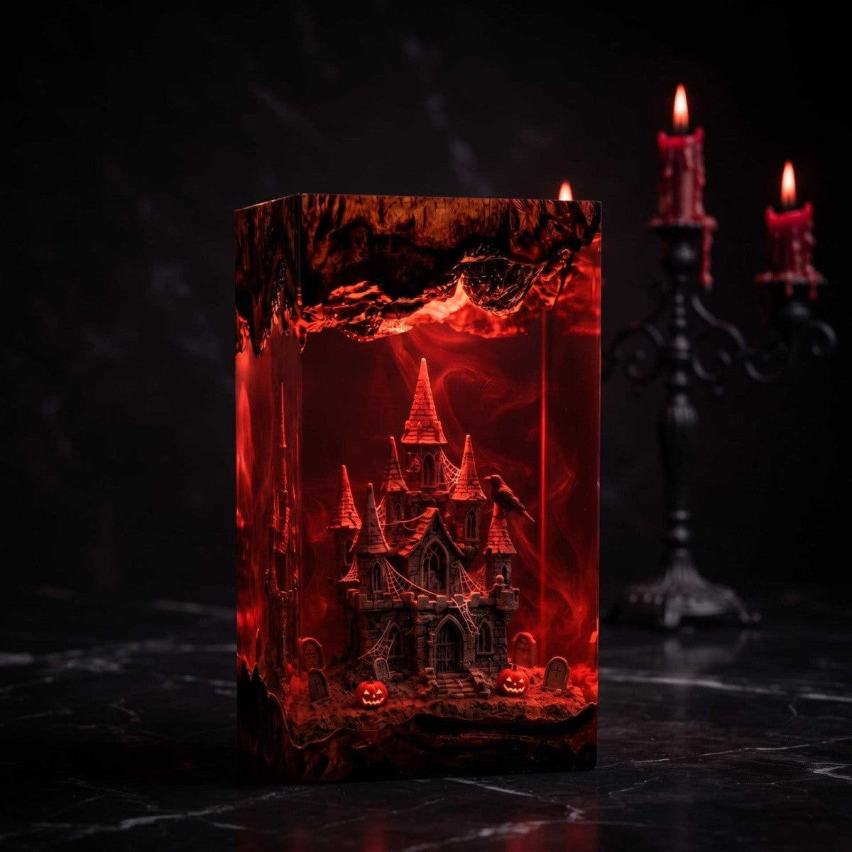 Handmade Gothic Haunted Castle Resin Lamp – Spooky Halloween Manor Night Light & Witchy Decor Gift
