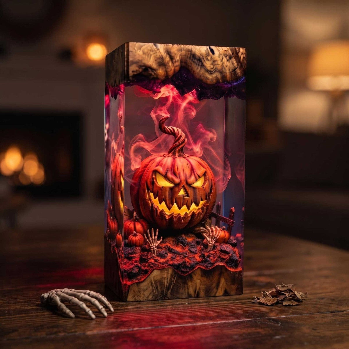 Handmade Spooky Jack-o'-Lantern Resin Lamp – Gothic Halloween Pumpkin Night Light & Horror Decor Gift