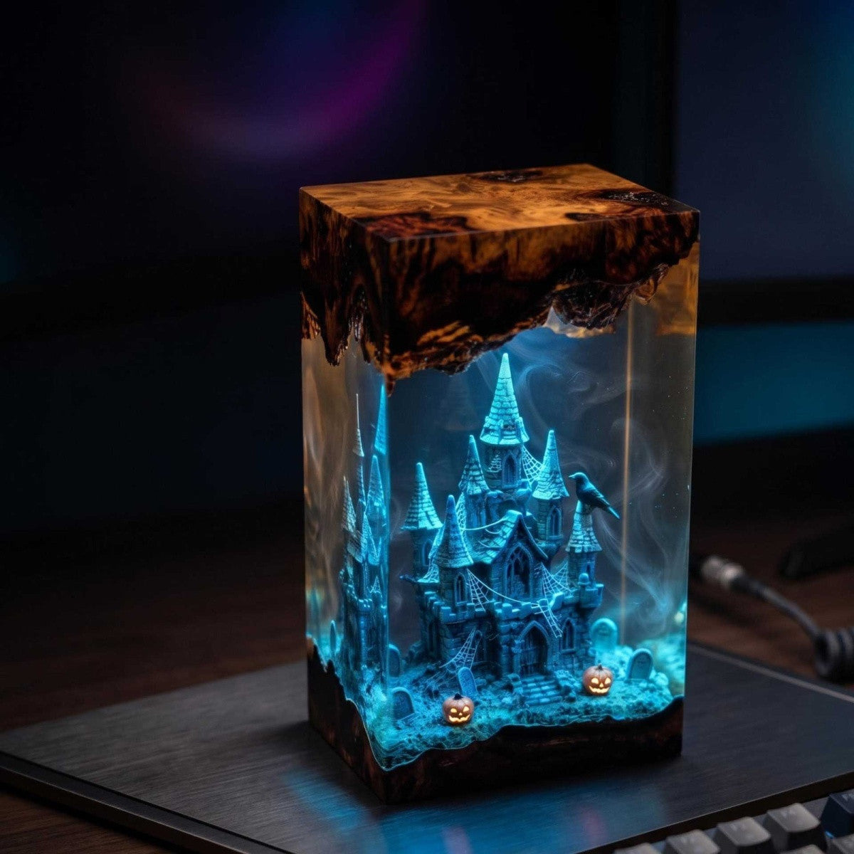 Handmade Gothic Haunted Castle Resin Lamp – Spooky Halloween Manor Night Light & Witchy Decor Gift