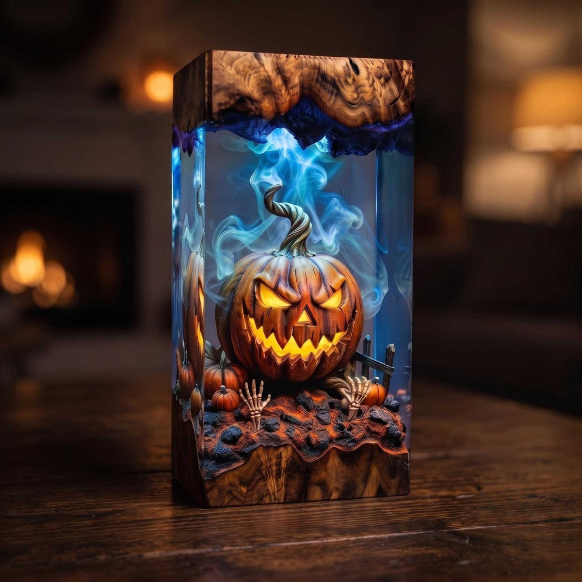Handmade Spooky Jack-o'-Lantern Resin Lamp – Gothic Halloween Pumpkin Night Light & Horror Decor Gift
